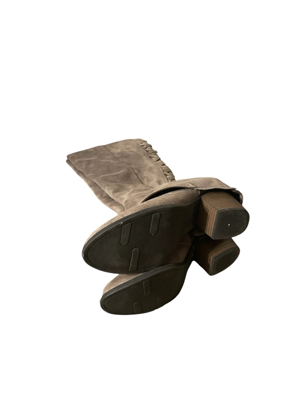 H6- Fergalicious Women's Taupe Knee-High Block Heel Boots - Stylish Side Detail - Picture 4 of 4
